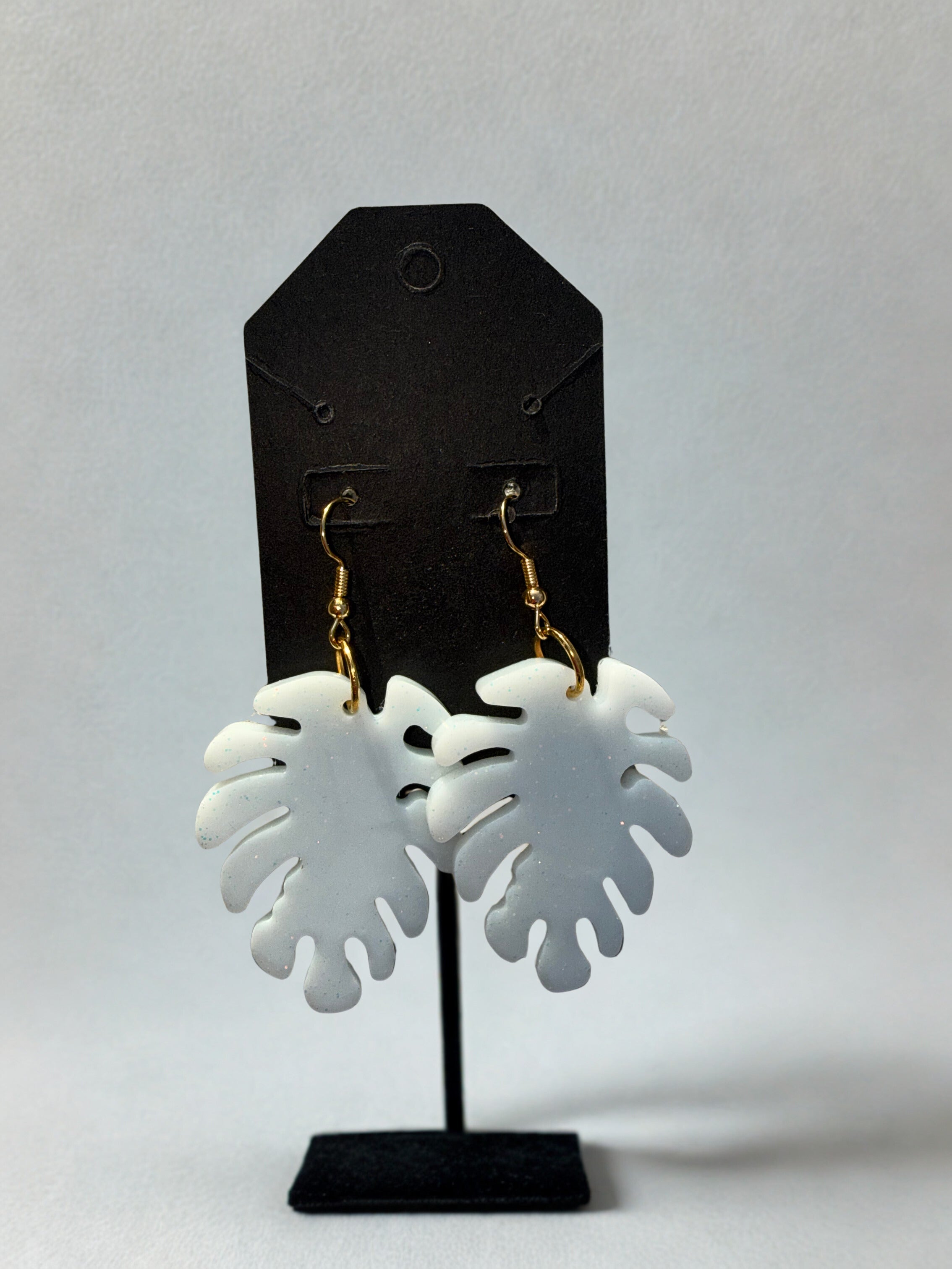 White Monstera Leaf Dangle Earrings