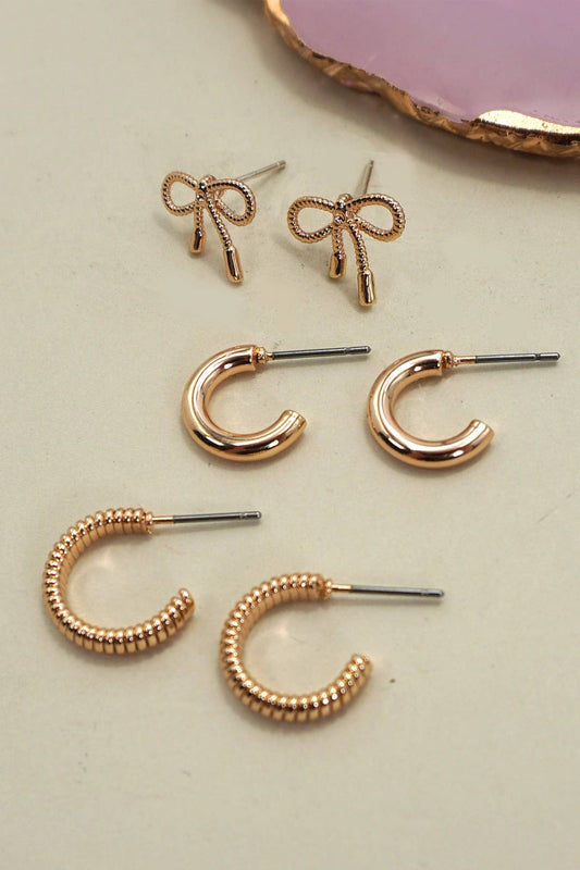 Mini Bow Huggie Hoop Earring Trio Set