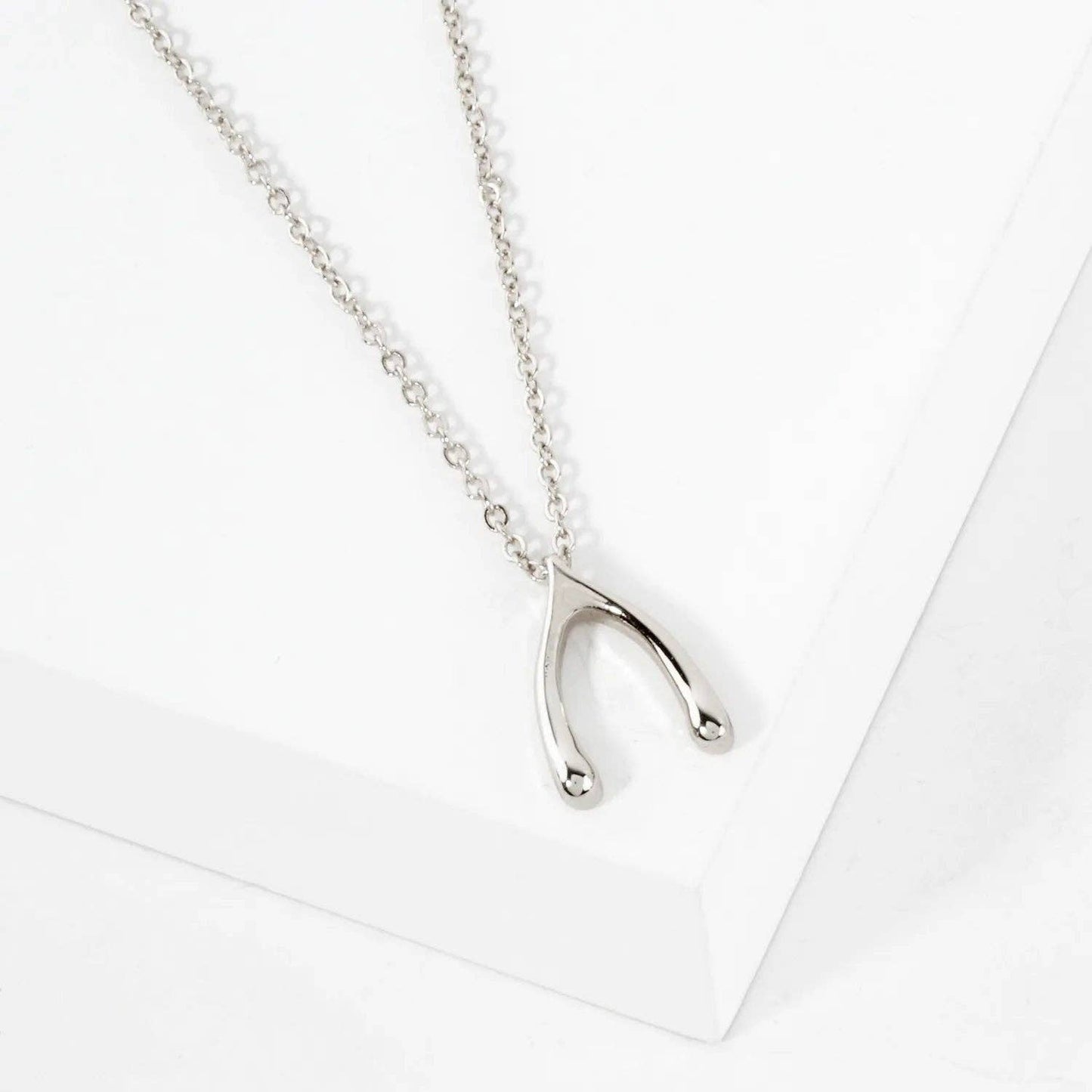 Silver Wishbone Pendant Necklace