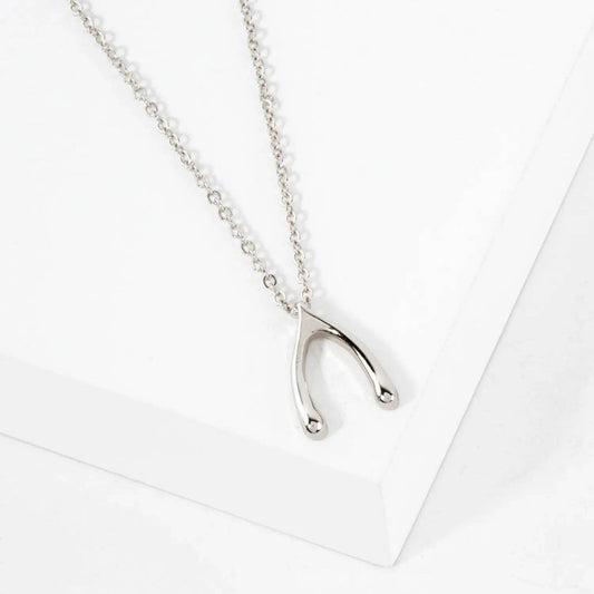 Silver Wishbone Pendant Necklace