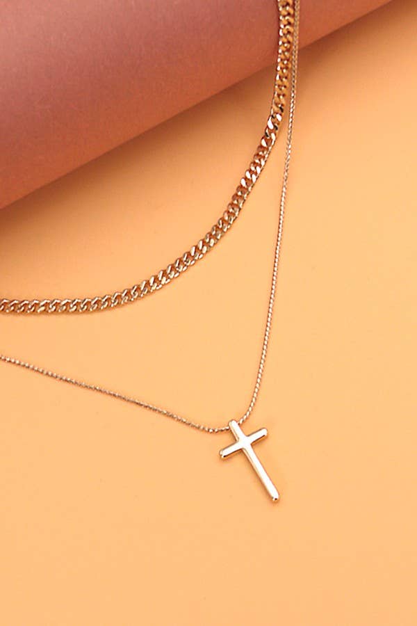 Double Layer Gold Cross Necklace