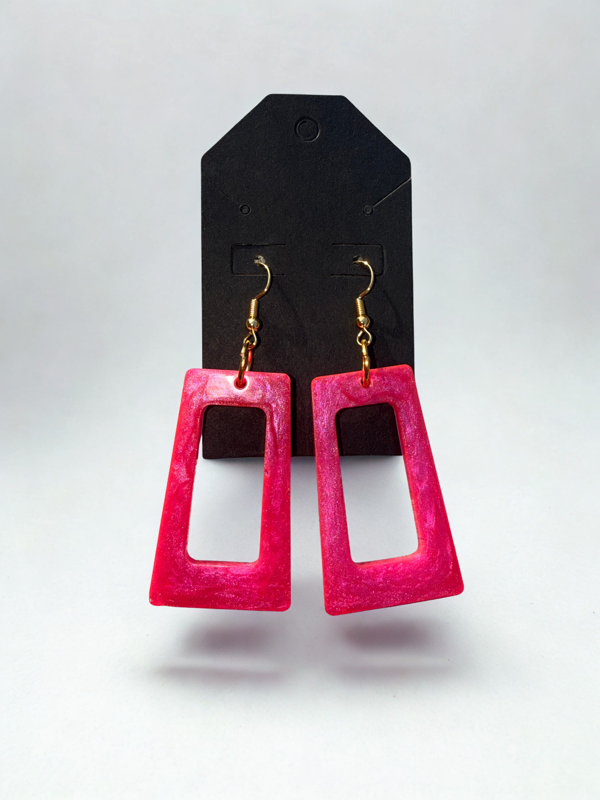 Hot Pink Trapezoid Dangle Earrings