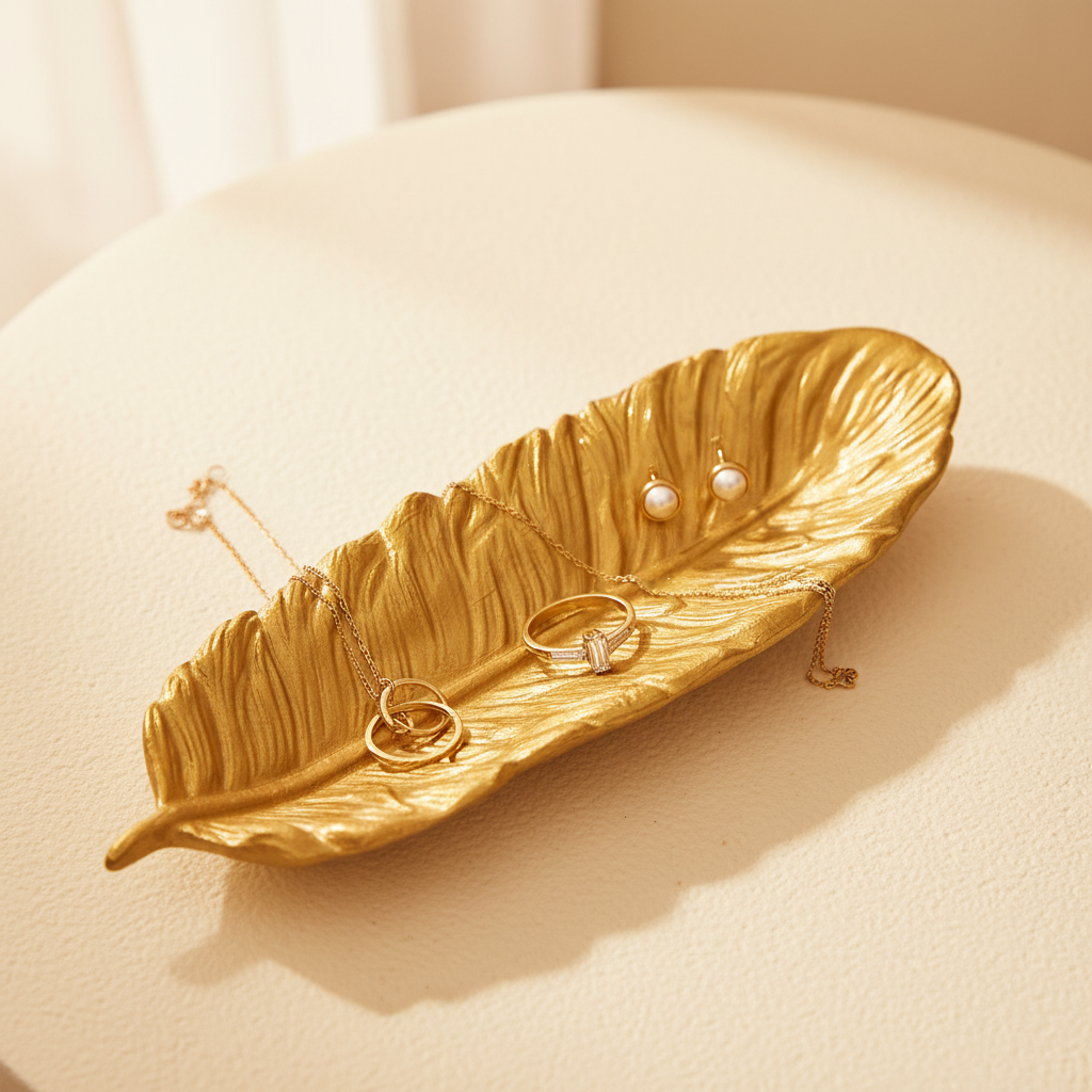 Gold Feather Resin Tray Styled
