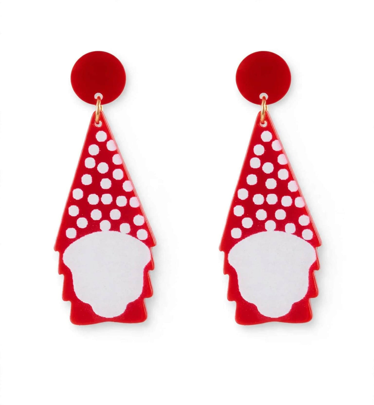 Black and white mixed-pattern acrylic Christmas tree drop earrings with black round tops
