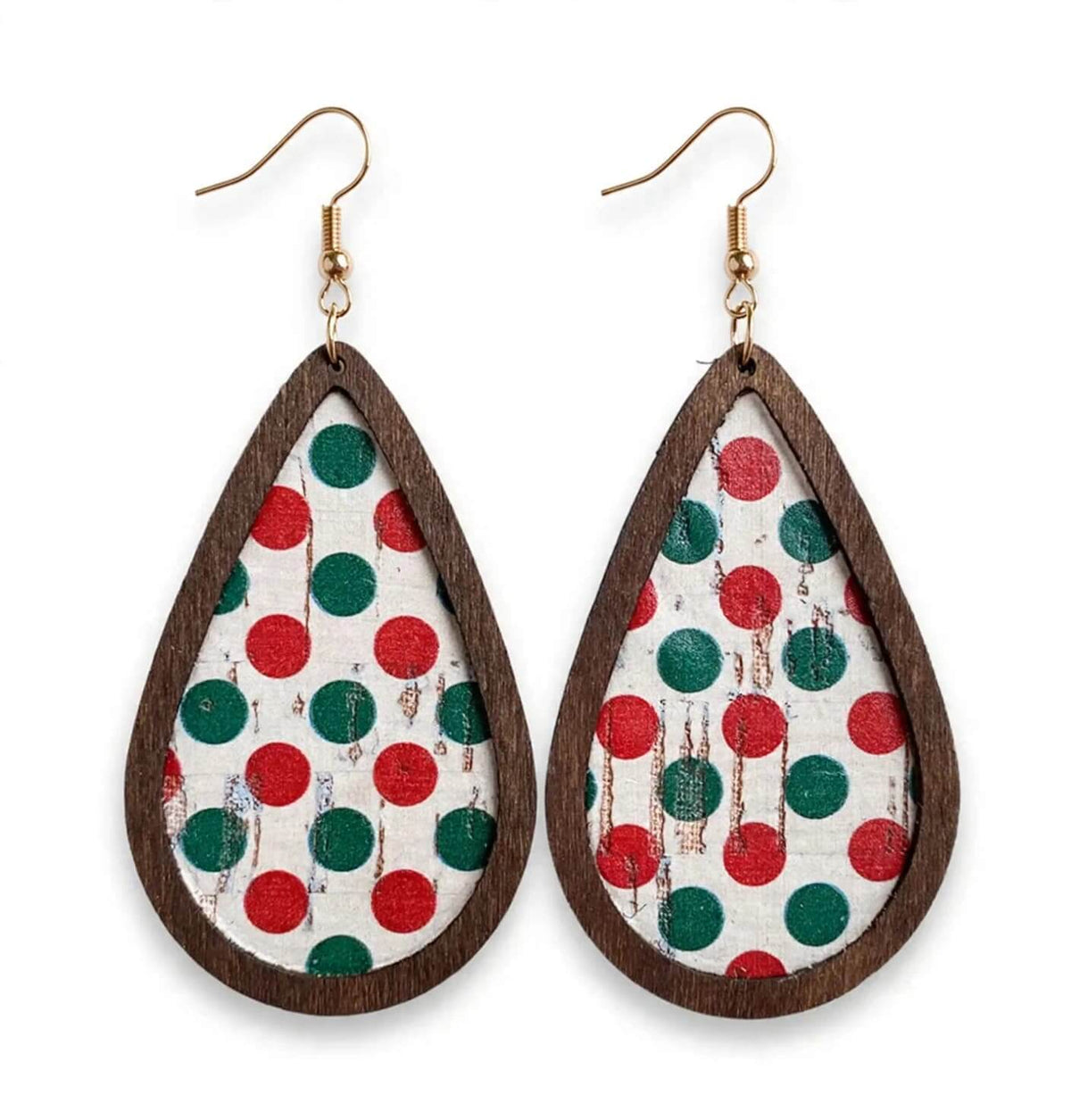 All 4 styles of Christmas wood and leatherette teardrop earrings