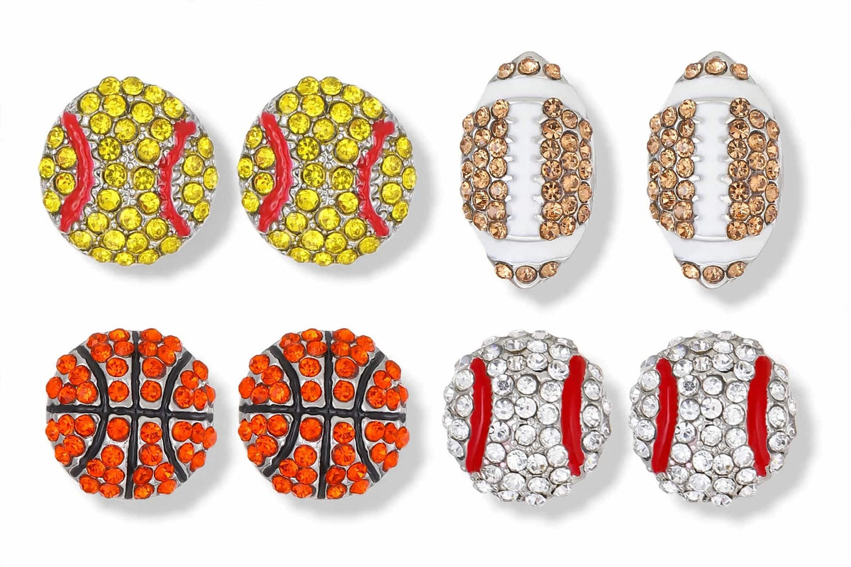 Rhinestone Game Day Stud Earrings | Football, Basketball, Softball & Baseball