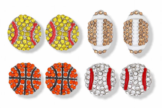 Rhinestone Game Day Stud Earrings | Football, Basketball, Softball & Baseball