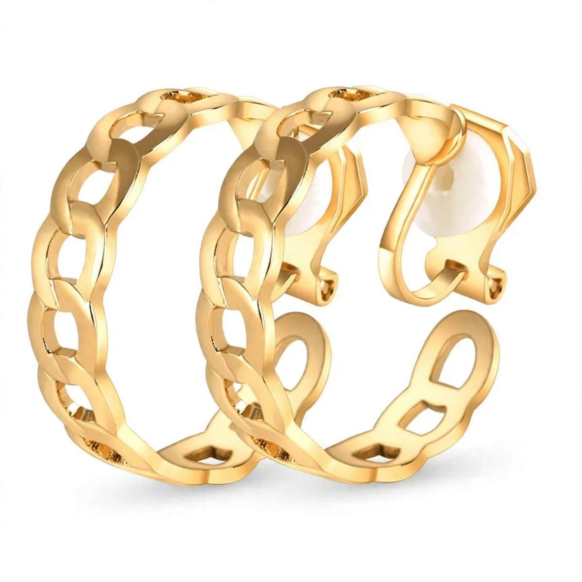 Gold-tone hollow chain-link hoop earrings with clip-on closures for non-pierced ears