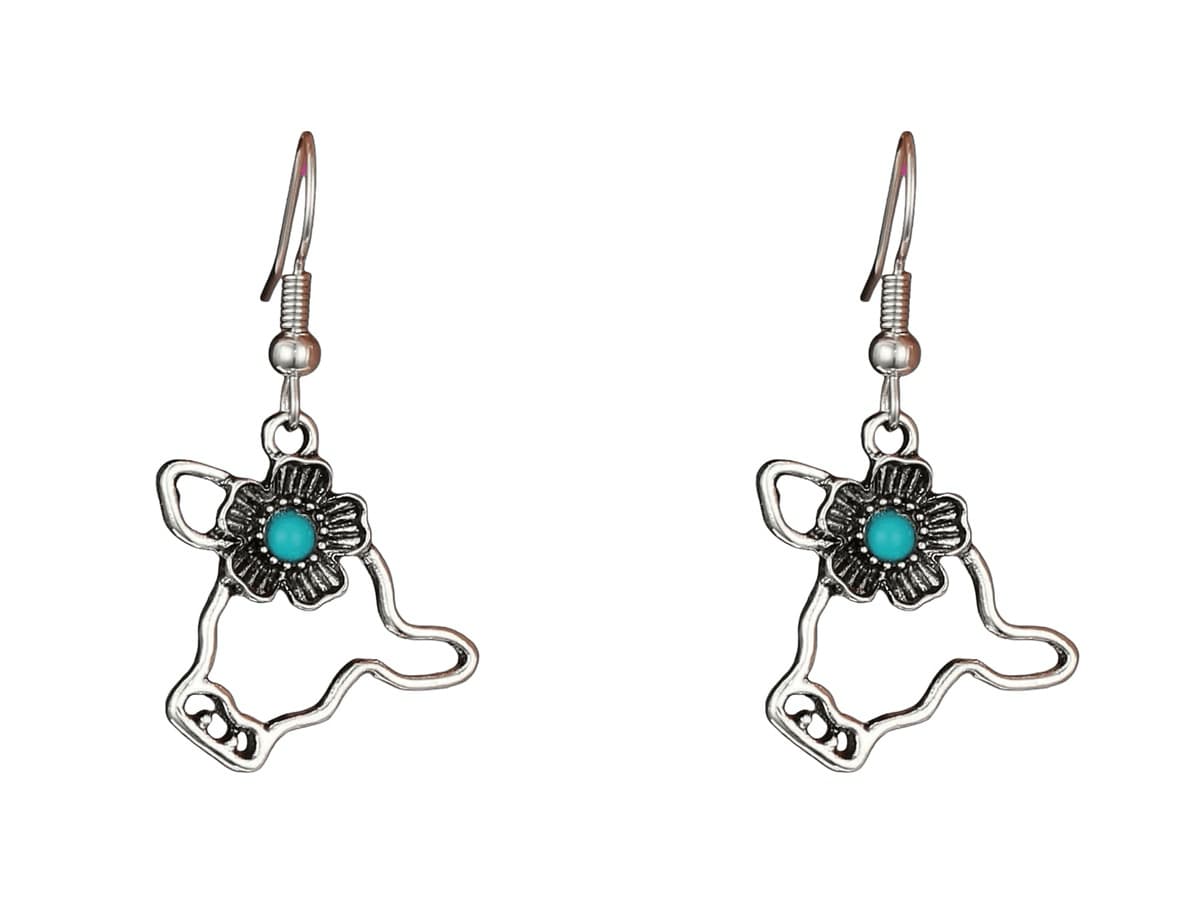 antique silver hollow bull head turquoise earrings western cow earrings