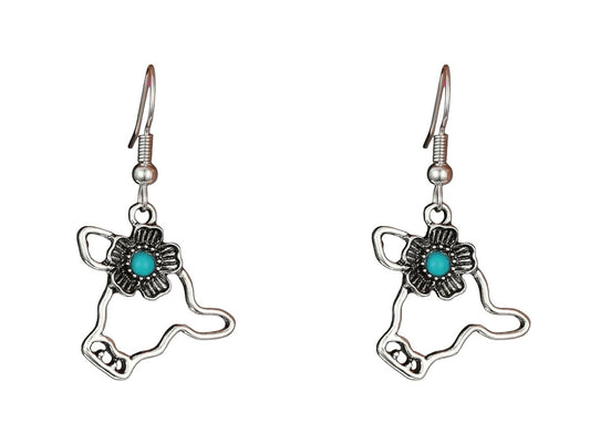 antique silver hollow bull head turquoise earrings western cow earrings
