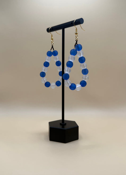 Blue & White Frosted Bead Teardrop Earrings
