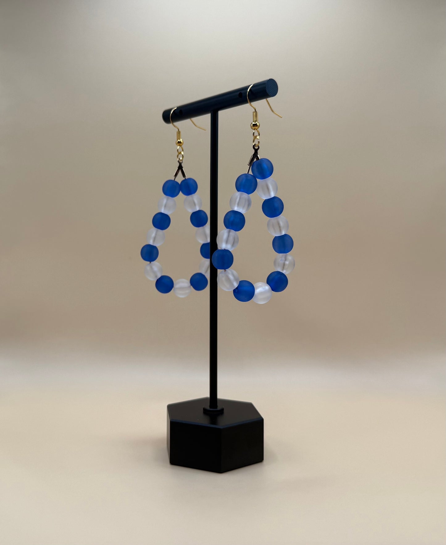 Blue & White Frosted Bead Teardrop Earrings
