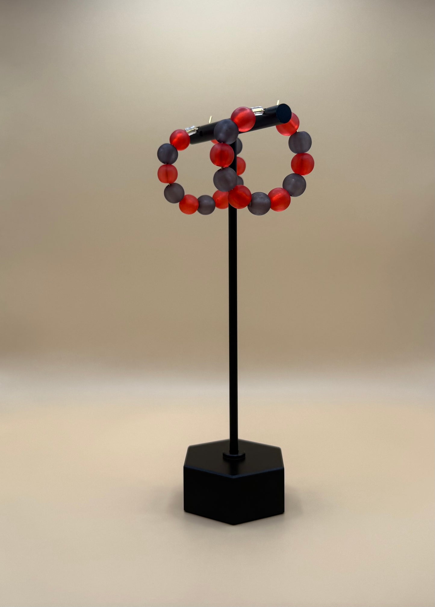 Red & Black Frosted Bead Hoop Earrings