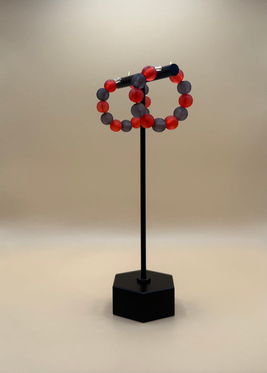 Red & Black Frosted Bead Hoop Earrings