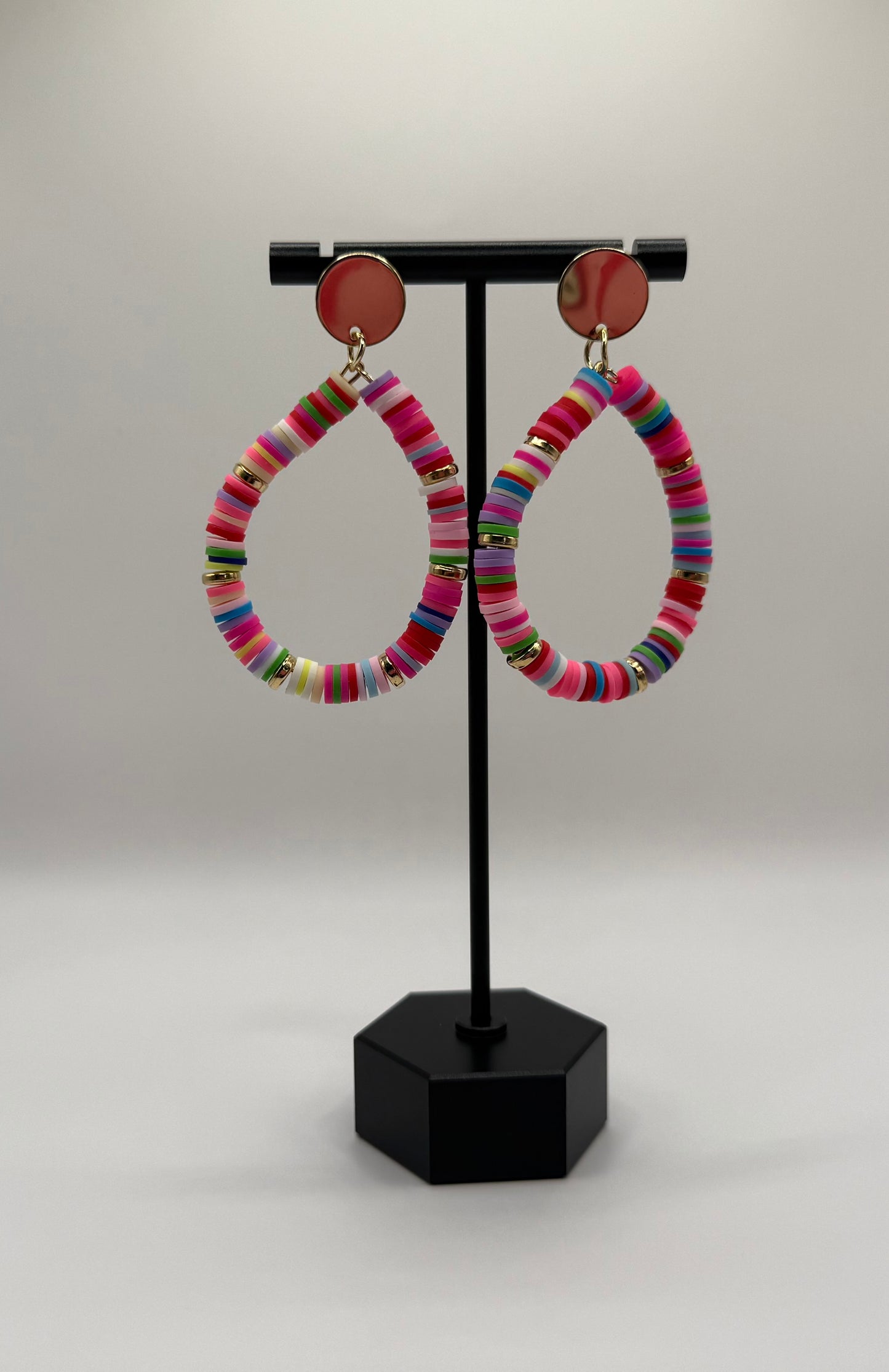 Rainbow Clay Bead Teardrop Earrings with Gold Studs