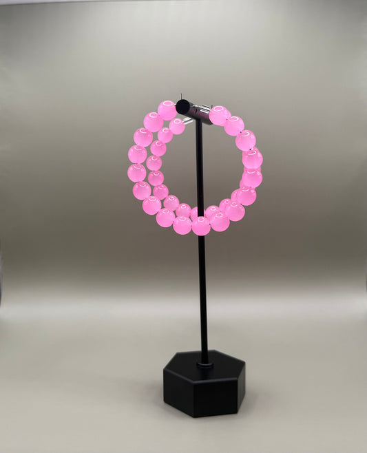 Light Pink Glass Bead Hoop Earrings