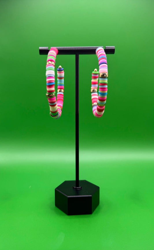 Rainbow Clay Flat Bead Hoops