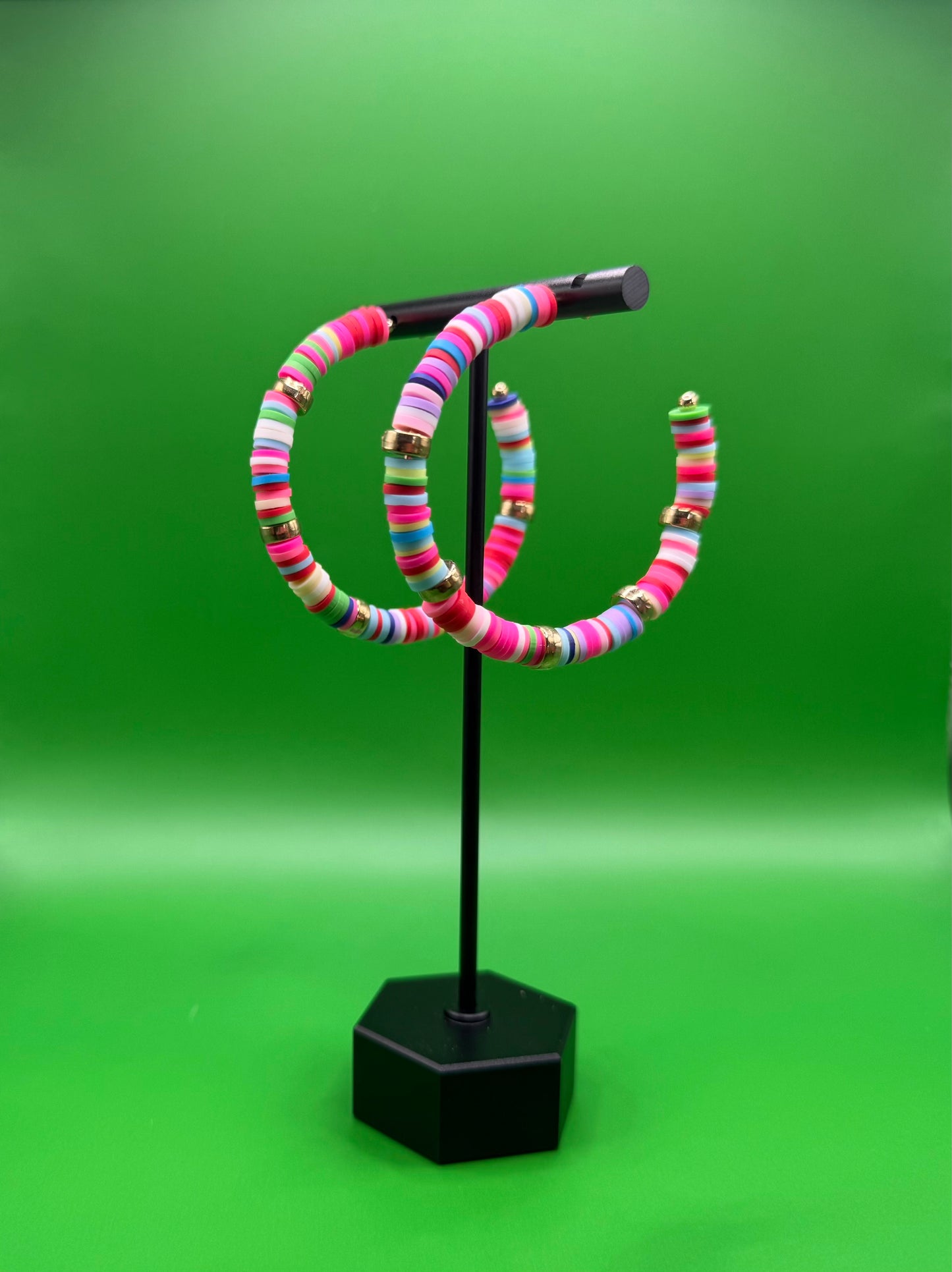 Rainbow Clay Flat Bead Hoops
