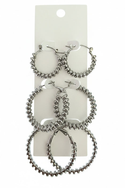 Silver Twisted Hoop Earring Set