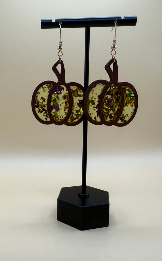 Green acrylic wood pumpkin earrings