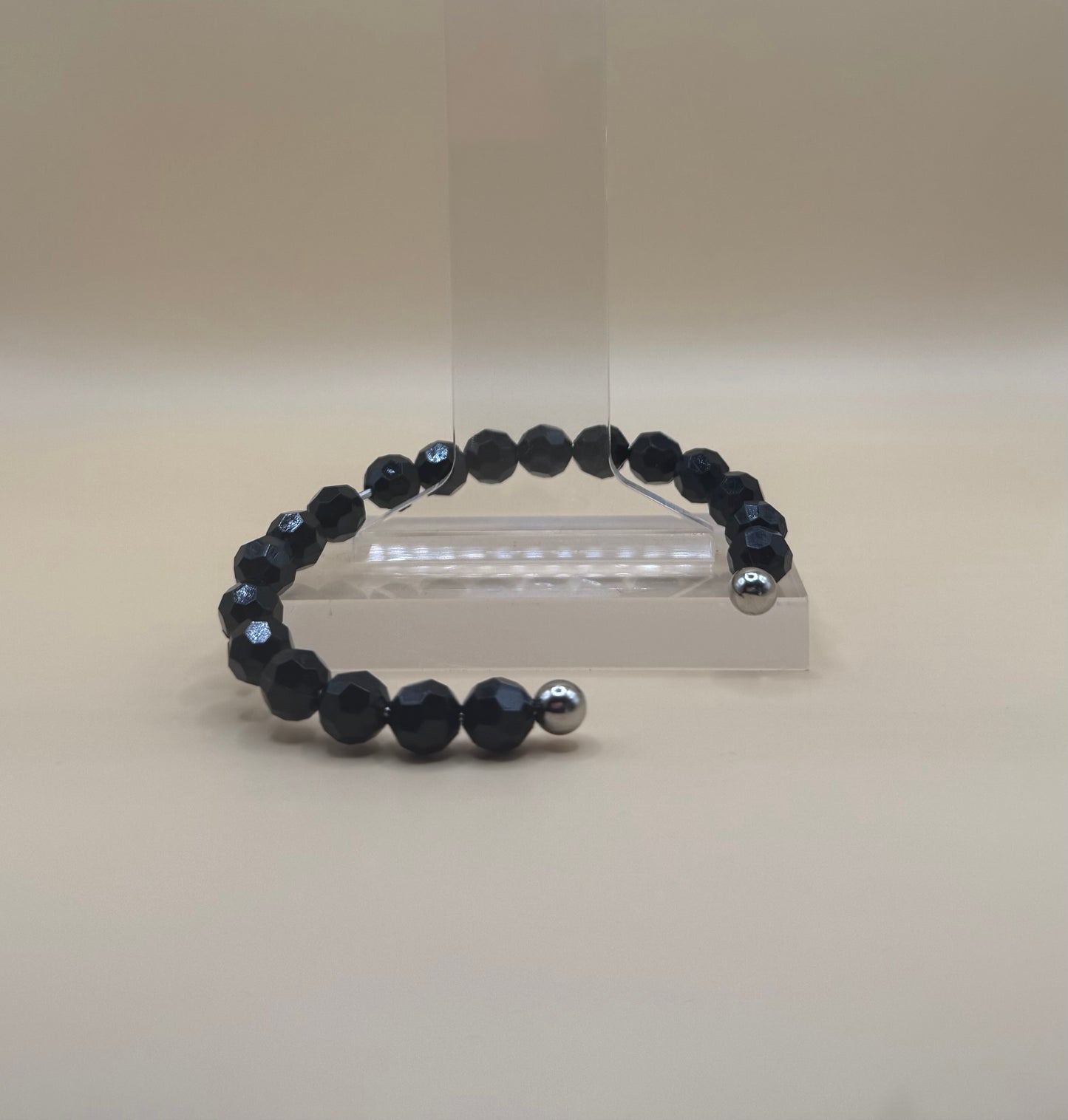 Hand Beaded Ball Ends Open Silver Bracelet