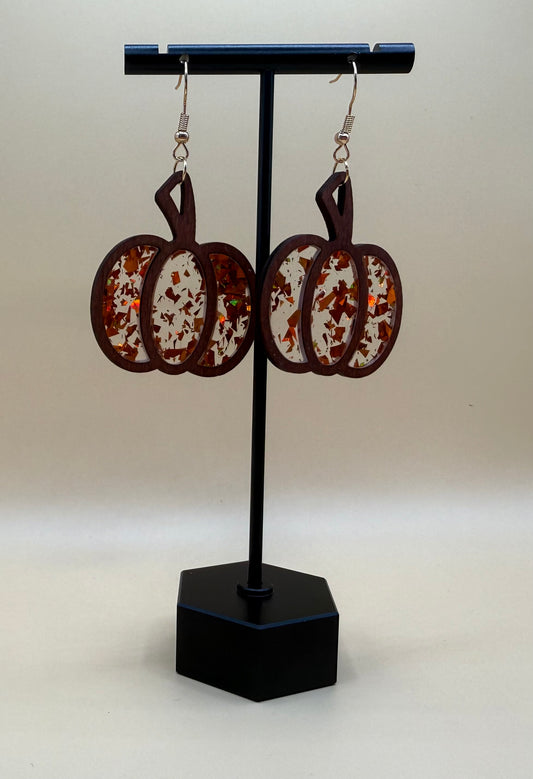 Orange acrylic wood pumpkin earrings