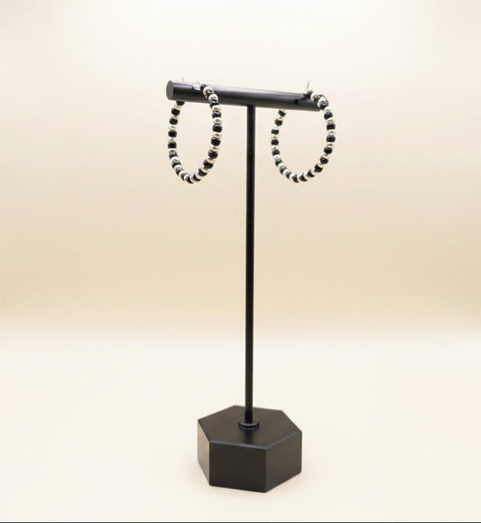 Black & Silver Beaded Hoop Earrings