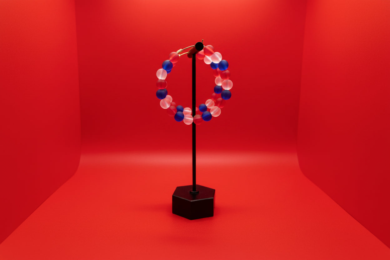 Red White & Blue Frosted Beaded Hoops